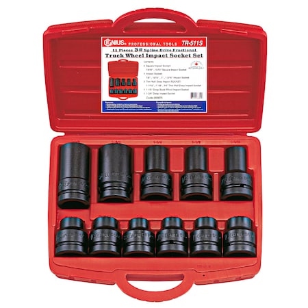 Genius Tools 11PC #5 Spline Dr. SAE Truck Wheel Impact Socket Set TR-511S