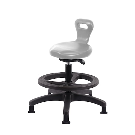 Blue Ridge Ergonomics Poly Serpent Sit-Stand Stool-Medium Bench Ht with Black Foot Ring & Stationary Glides in Gray Poly PSPMBSO-RG-BF-RG-GRY