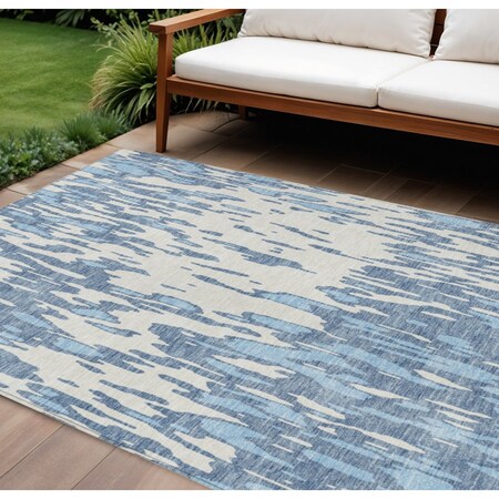 Homeroots 9' X 12' Denim Blue And Ivory Abstract Washable Indoor Outdoor Area Rug 612651