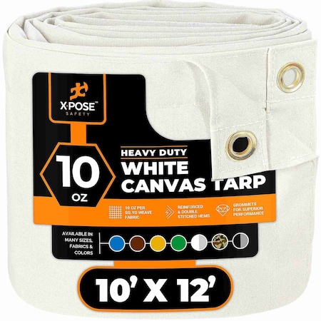 Xpose Safety Tarp, 10 ft X 12 ft, 10 oz, White, Canvas CTW10-1012-X