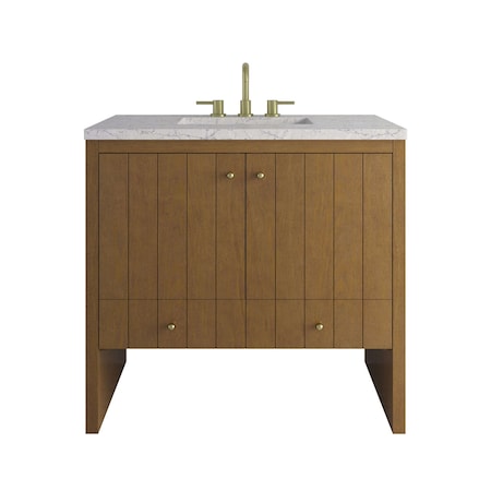 James Martin Vanities Hudson 36" Single Vanity, Honey Oak w/ 3 CM Eternal Jasmine Pearl Silestone Top 435-V36-HNO-3EJP