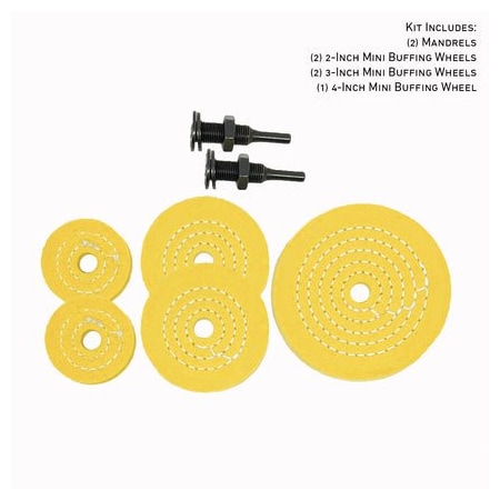 Renegade Products Usa Mini Buffing Wheels (1/2" Arbor Hole) (Yellow Mini Buff Kit, 60-Ply (3/4" Thick), Mixed Size Kit) FCVMB60PYT-KIT