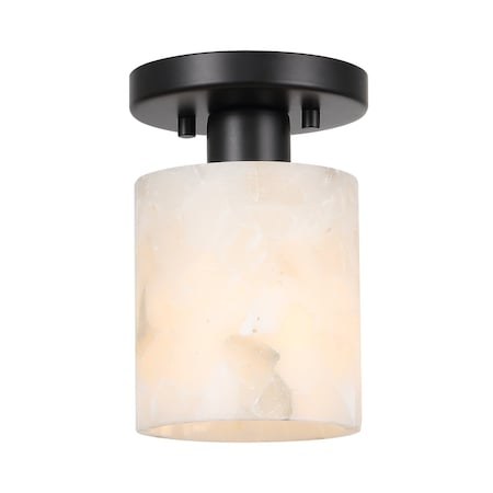 Jonathan Y Jules 5.13" 1-Light Modern Contemporary Alabaster/Iron Cylinder LED Semi Flush Mount, White Marbling/ JYL1206B