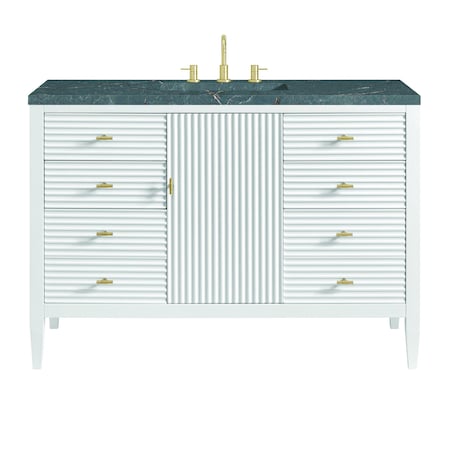 James Martin Vanities Myrrin 48in Vanity, Bright White w/ 3 CM Parisien Bleu Silestone Top w/FreePower Wireless Charger 485-V48-BW-FPBL