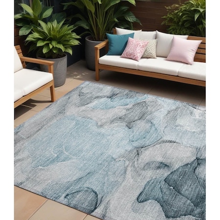 Homeroots 9' X 12' Teal Abstract Washable Non Skid Indoor Outdoor Area Rug 559539