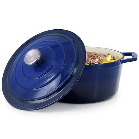 Megachef 5 Quarts Round Enameled Cast Iron Casserole with Lid in Gradient Dark Blue 750124651M