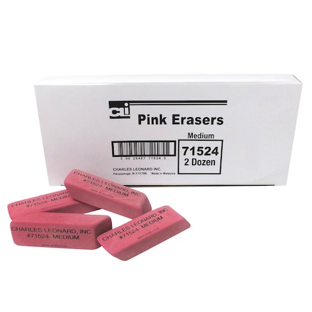Charles Leonard Natural Rubber Wedge Pink Erasers, Medium, Box of 24, 24PK 71524