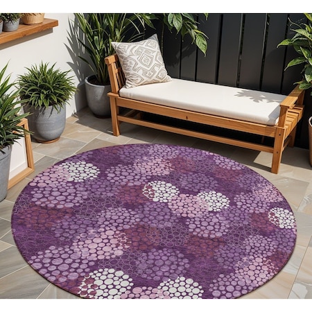 Homeroots 8' Eggplant Lavender And Ivory Round Polka Dot Washable Indoor Outdoor Area Rug 594228