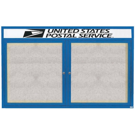 Aarco Illuminated Outdoor Enclosed Bulletin Board w/ Al Frame Header, Powder Coated Blue, 48''Hx72''W ODCC4872RHIB