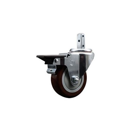 Service Caster 3.5'' Maroon Polyurethane Wheel Swivel 7/8'' Square Stem Caster with Brake SCC-SQ20S3514-PPUB-MRN-PLB-78