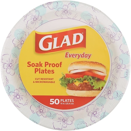 Glad Everyday 10'' Blue Flower Round Paper Plates, 50-Count BBP0098