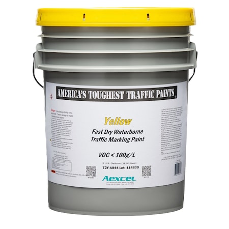 Aexcel Fast-Dry 10-minute Dry Traffic & Zone Marking Paint, Water-based Acrylic Latex, Yellow, 5-Gallon 72Y-A04403