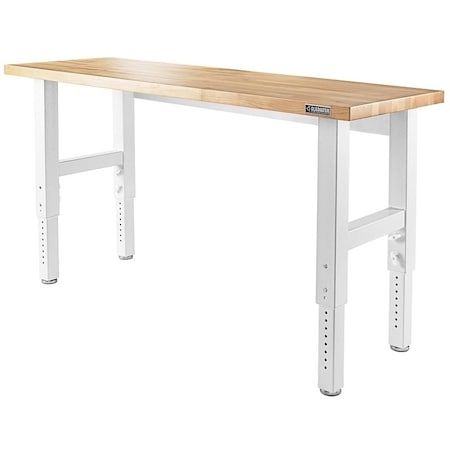 Gladiator Adjustable Workbench, 72 in OAW, 27.5 to 40.8 in OAH, 25 in OAD, 3000 lb, White, Hardwood Tabletop GAWB06HWGW