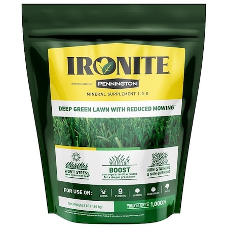 Ironite 100519429 Lawn Fertilizer, Solid, Ammonia, Slight Mineral, BlackBrownDark GrayWhite, 3 lb Bag 100544882