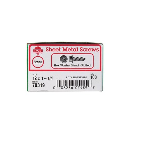 Hillman Sheet Metal Screws No. 12 S X 1 1/4 in L Slotted Hex Head Zinc-Plated 70319