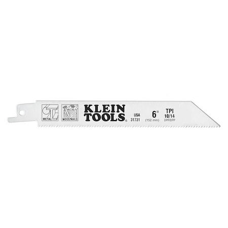 Klein Tools 6 in x 10/14 TPI Reciprocating Saw Blade, KLEIN, 5 PK 31731