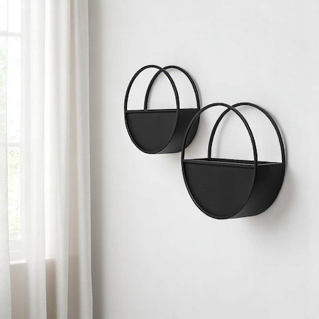 Homeroots Set of Two Black Metal Round Hanging Planters 608672