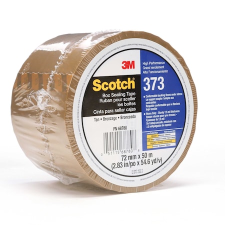 Scotch Packing Tape, 2.5 mil Thick, 3 in W x 50 m L, 3 in Core Dia., Tan 373