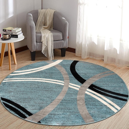 World Rug Gallery Modern Wavy Circles Design Area Rug 8 ft Round Blue 377BLUE8RND