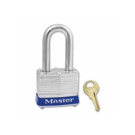 Master Lock No. 3 Laminated Steel Padlock, 9/32 in dia, 5/8 in W x 1-1/2 in H Shackle, Silver/Blue, Keyed, 6PK 470-3LFBLU