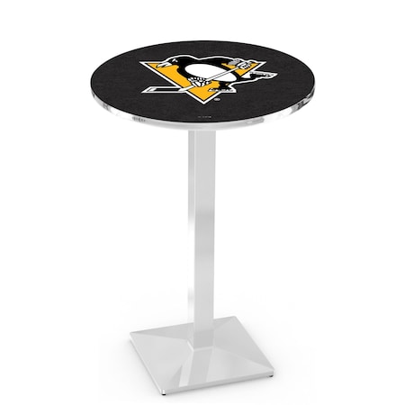 Holland Bar Stool Co 36" Chrome Pittsburgh Penguins Pub Table, 36" dia. Top L217C3636PitPen