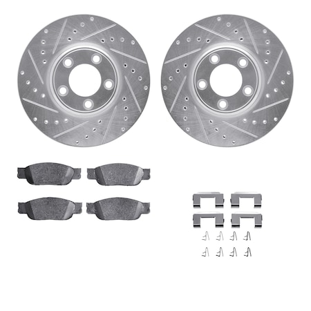 Dynamic Friction Co DFC Rotors-Drilled & Slotted-Silver w/ EURO 5000 Ceramic Brake Pads Incl Hdw 7612-54003