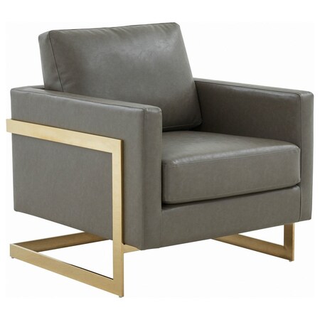 Leisuremod Lincoln Leather Accent Armchair with Gold Frame, Grey LA31GR-L