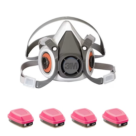 3M Respirator and Filter Combo Kit, Includes 4 Cartridges, Organic Vapor (OV)/P100, Bayonet, Size M 6AD97-4JG10