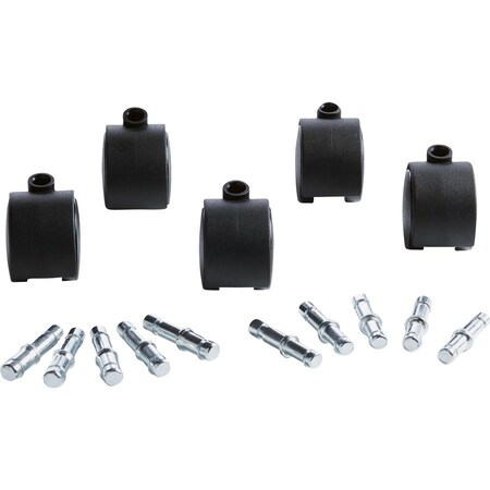 Master Caster Duet Hard-Wheel Casters, 0.44" x 0.88" Grip Ring Type B Stems, 2" Nylon Wheels, Matte Black, PK5 23622