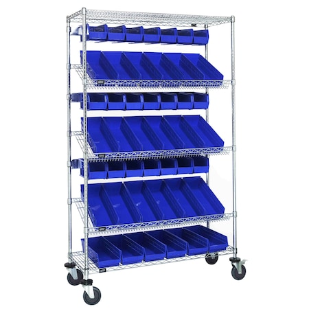 Quantum Storage Systems WIRE CART SLANT SHELVES WITH 38 BINS WRCSL5-74-1836-104230BL