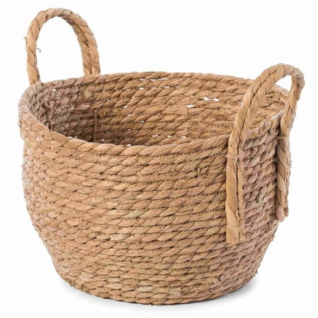 Vintiquewise Decorative Round Wicker Woven Rope Storage Blanket Basket with Braided Handles - Medium QI003835.M