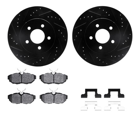 Dynamic Friction Co DFC Rotors-Drilled & Slotted-Black w/ EURO 5000 Ceramic Brake Pads Incl Hdw 8612-54010