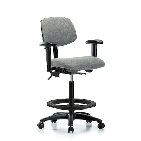 Blue Ridge Ergonomics Chair, Fab, Hi Bench, Tilt AA BF Cast, Gry, 6-Way Adjustable, 26" to 35-1/2" Height, Grey BR-FHBCH-RG-T1-A1-BF-RC-F44