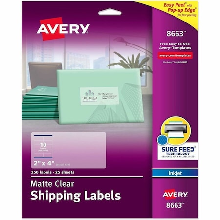 Avery Easy Peel Inkjet Mailing Labels, 2 x 4, Clear, 250/Pack 8663