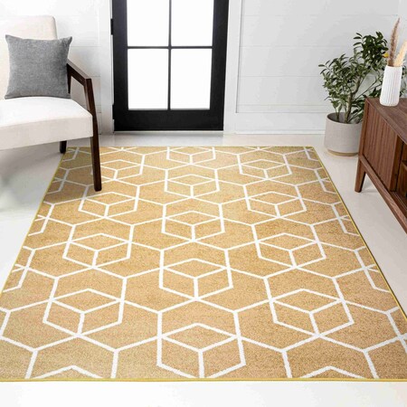 Jonathan Y Tumbling Blocks Modern Geometric Gold/White 8 ft. x 10 ft. Area Rug SEU101E-8