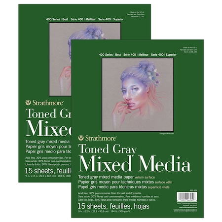 Strathmore 400 Series Mixed Media Pad, Toned Gray, Glue Binding, 9x12 inch, 15 Sheet, 2PK P462-309