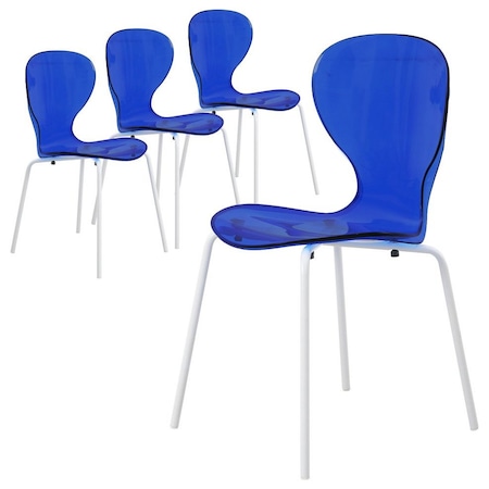 Leisuremod Modern Oyster Transparent Side Dining Side Chair with White Base in Blue, 4PK OCW-17TBU4