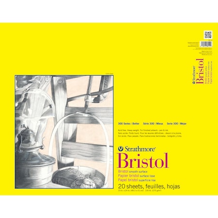 Strathmore 300 Series Bristol Pad, Smooth Finish, Tape Binding, 20 Sheet, 19x24 inch P342-19-1