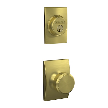 Schlage Residential Bowery Knob with Century Rose Interior Active Trim with 12326 Latch and 10269 Strikes Satin F59BWE608CEN
