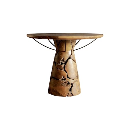 Homeroots 39" Natural Reclaimed Wood Pedestal Base Round Top Dining Table 716283