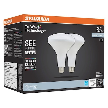 Sylvania Natural LED Bulb, BR40 Lamp, 85 W Equivalent, E26 Medium Lamp Base, Dimmable, Frosted 41155