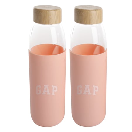 Gap Home 2 Piece 17 Ounce Glass Hydration Bottle Set with Silicone Sleeve in Melon 86636.02R
