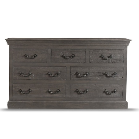 Homeroots 64" Gray Solid Wood Seven Drawer Double Dresser 554674