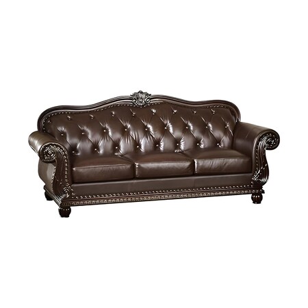 Homeroots 37" Espresso Top Grain Leather Sofa 348169