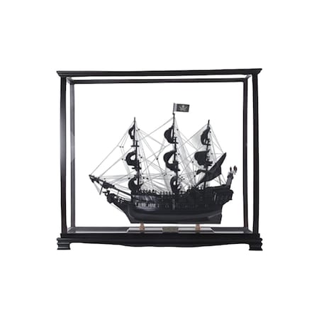 Homeroots 32" Black Solid Wood Hand Painted Black Pearl Pirate Medium Display Case Model Boat 402006