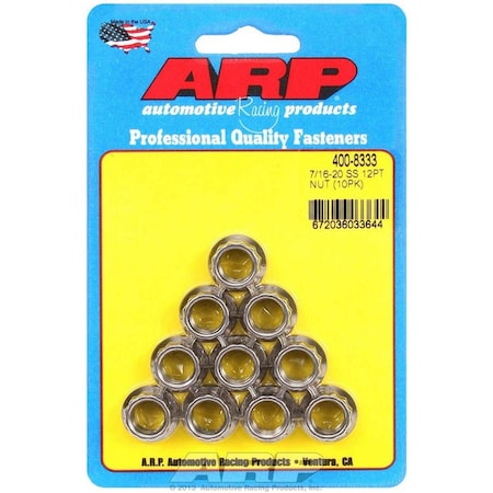 Arp 400-8333 0.44-20 in. 12-Point Stainless Steel Nuts, 10PK ARP400-8333