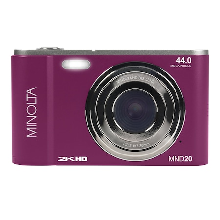 Minolta MND20 16x Digital Zoom 44 MP/2.7K Quad HD Digital Camera, Magenta MND20-M