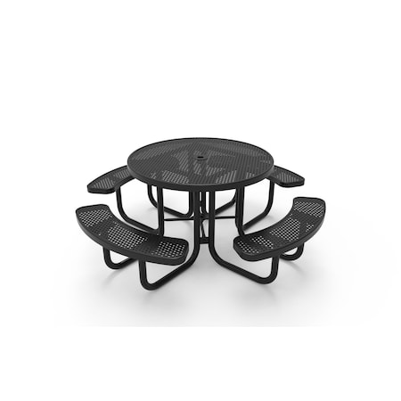 Mytcoat 46in Round Portable Outdoor Table, Black, Seats 8, Punched Steel, Textured Coating 804109