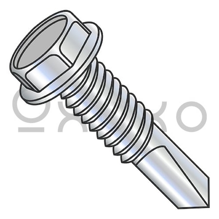 12-24X1 1/4 Unslotted Hex Washer, Number 4 Point Mach Screw F/T Self Drilling Screw Zinc, 3000PK
