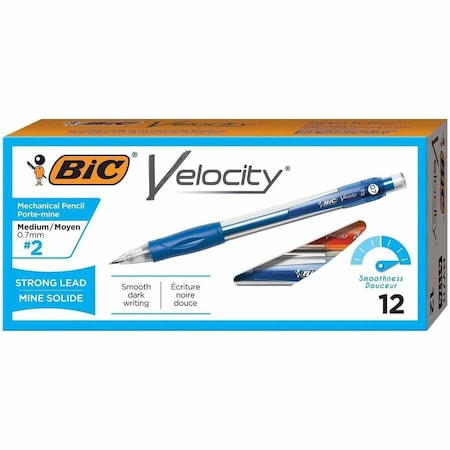 Bic Velocity Mechanical Pencil, Refillable, Rubber Grip, 0.7mm, Blue Barrel, Dozen MV711BK